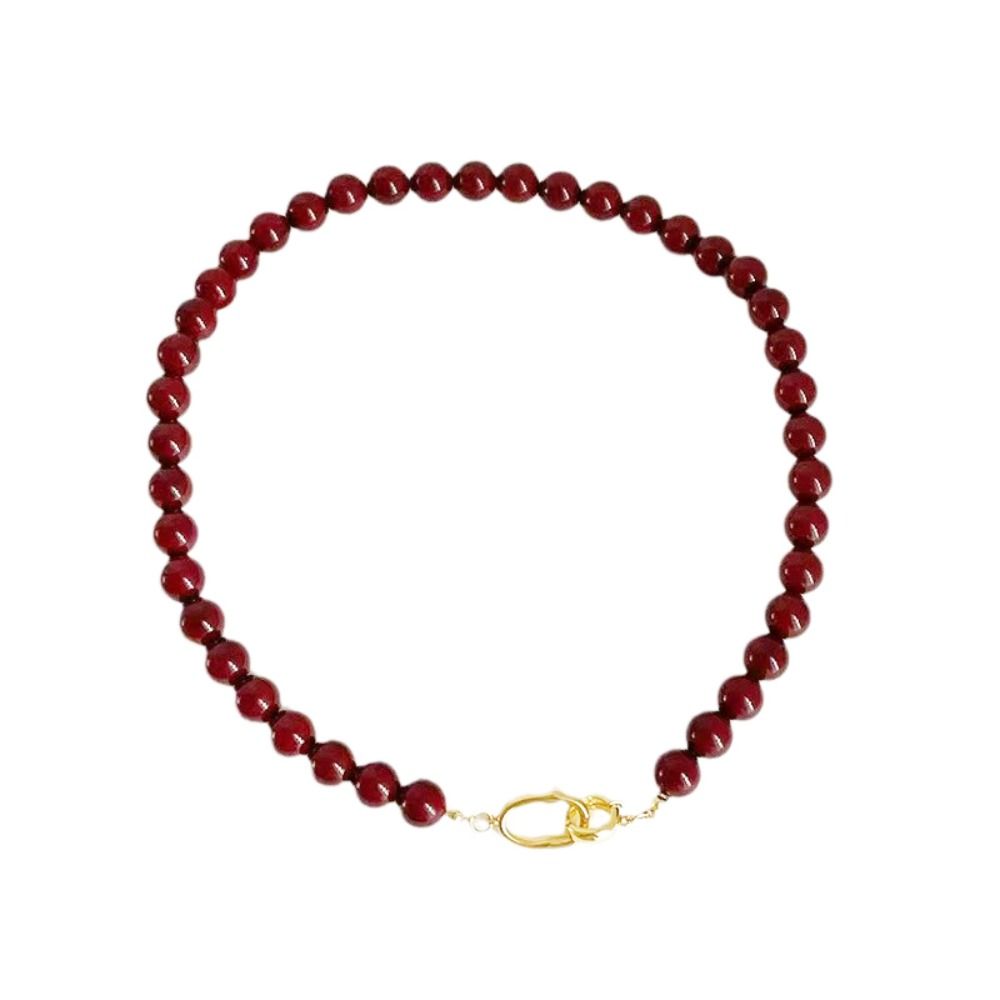 Elegant Crimson Beaded Necklace Double Toggle Clasp Strand Beaded Red Agate Necklace Women Jewelry