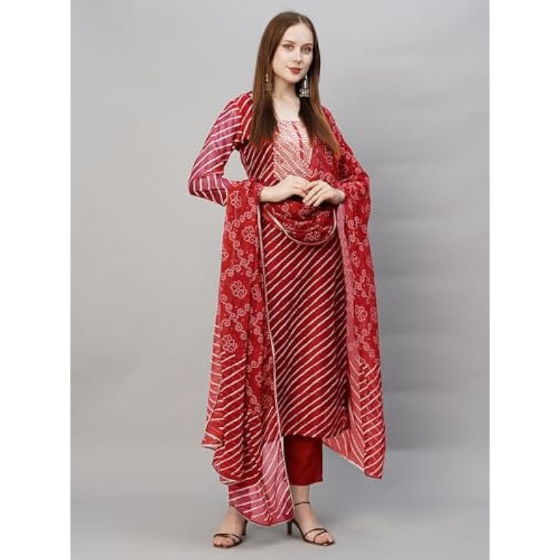 ANNI DESIGNER Women s Cotton Blend Straight Printed Kurta with Pant & Dupatta (DOREMI-RED-BHN_M_Red_Medium) M красный