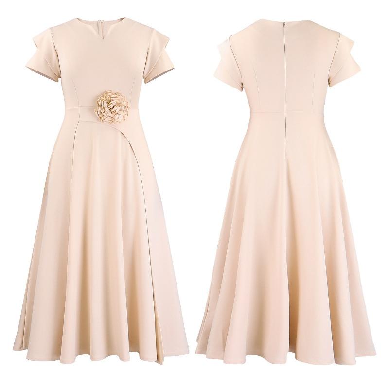 Plus Size High Waist Mid Length Big Hem Elegant A Line Women Summer Dress