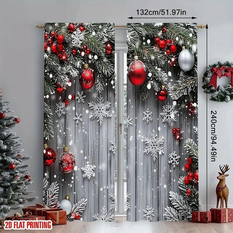 Christmas Printed Curtains, Pole Bag Curtains, Bedroom and Living Room Decoration, Home Decoration, Christmas Decoration