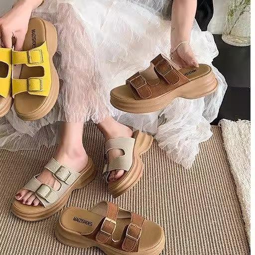 Thick bottom heightening beach Boken slippers women's 2025 summer new retro versatile casual soft bottom one-word cool slippers