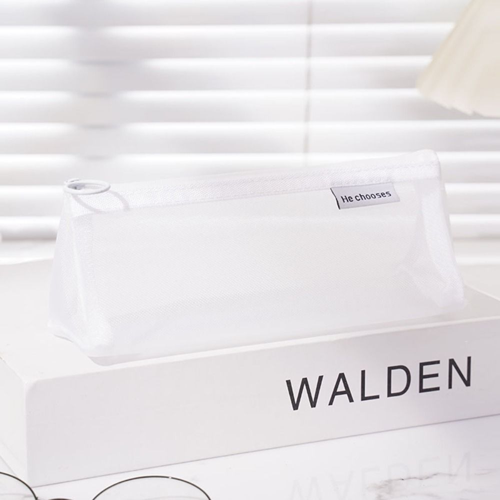 Triangle Mesh Pencil Case Retro Color Zipper Stationery Bag Fashion Transparent Bills Bag  Outdoor