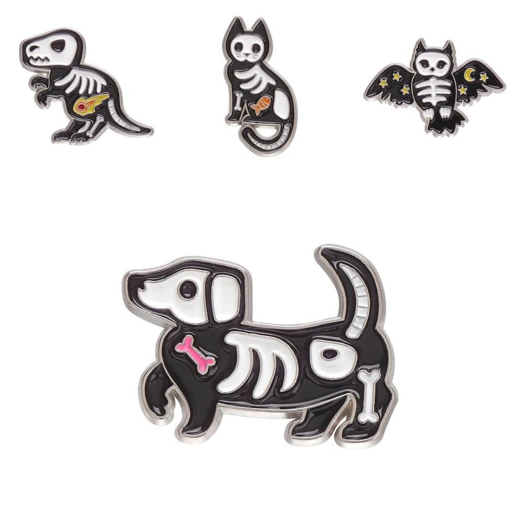 Adorable Black Cat Skull Bat Pumpkin Dog Pin In Alloy With Colorful Finish For Unisex Statement Fashion