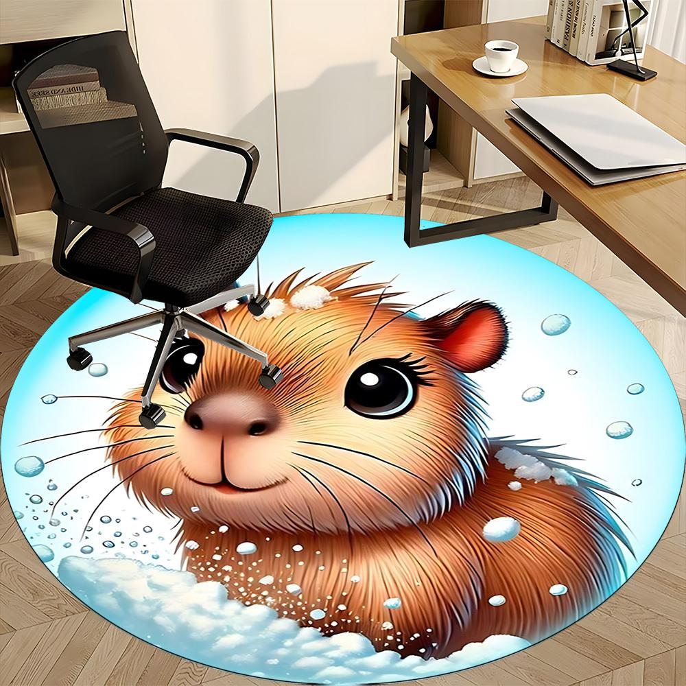 1pc Capybara Winter Hat Chair Carpet for Office Non-Slip, Machine Washable Rug for Office, Room - Holiday Decor, Machine Made Yy251016070