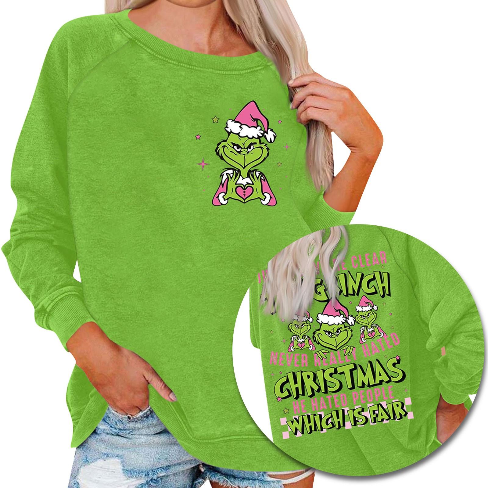 

Женский повседневный модный рождественский принт с длинным рукавом и круглым вырезом, пуловер, топ M зелёный