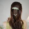 New Chinese imitation jade flower fringed hairpin antique elegant pearl half tie spring clip headdress hanfu cheongsam accessories