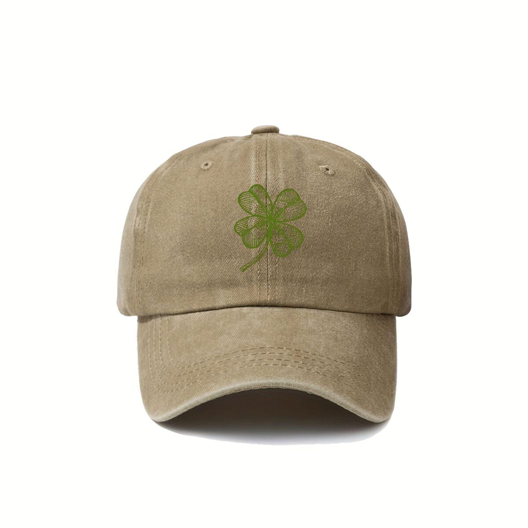 Vintage Green FourLeaf Clover Lucky Print Design Fashion Baseball Cap with Washed Texture Unisex Sports Sun Hat New Styl 1pc