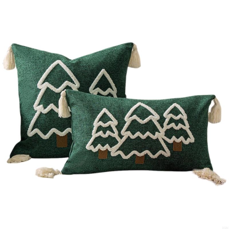 

2Pieces Festival Embroidery Pillow Cover Cotton Linen Fabric Soft Breathable For Christmas Seasonal Decoration