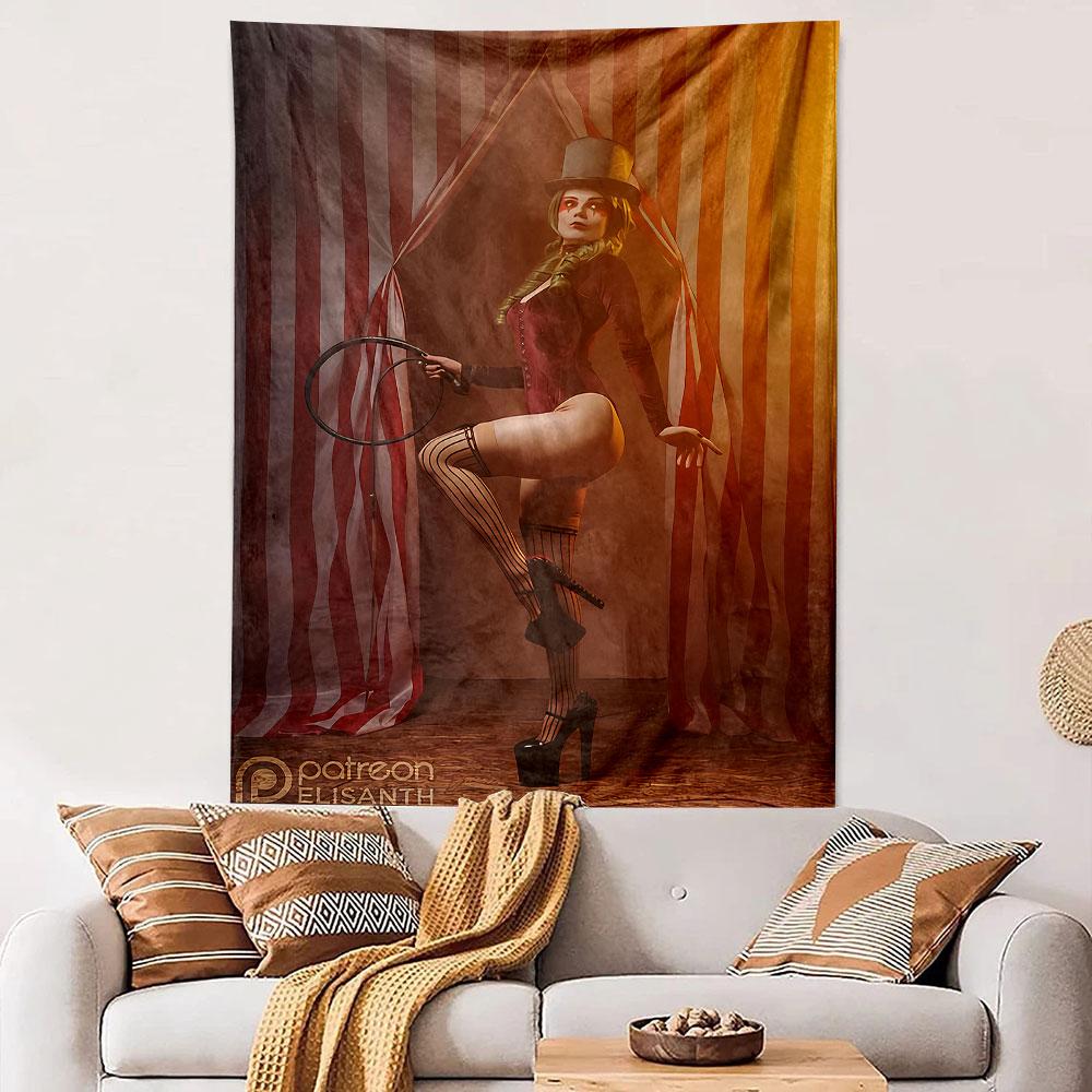 Circus Acrobat Woman Tapestry Wall Hanging, Vintage Performer Art, Retro Carnival Wall Decor for Bedroom Dorm