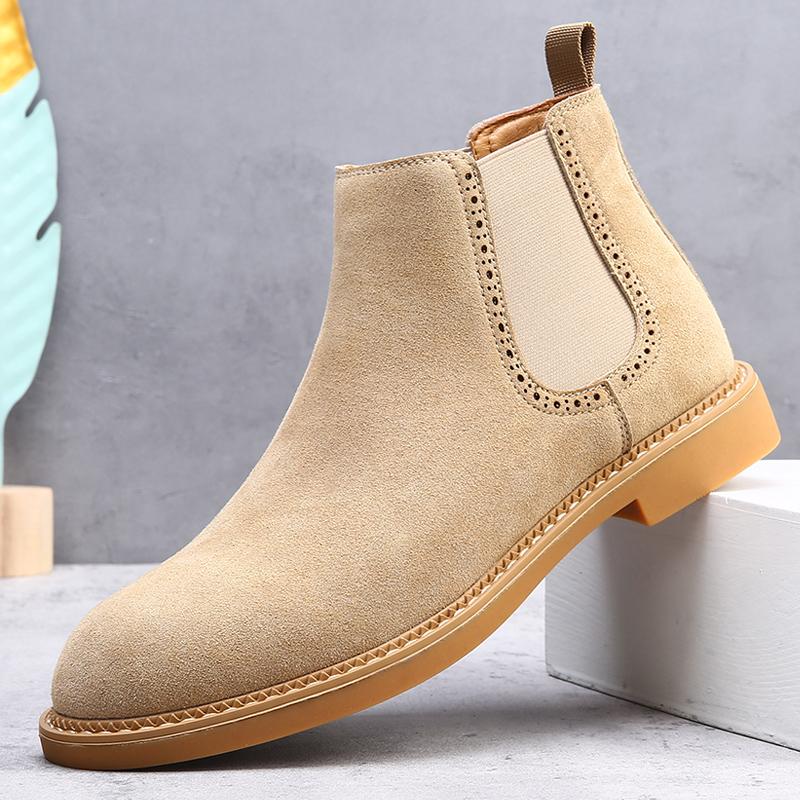 Fashion Suede Leather Men Ankle Boots Casual Slip On Formal Oxford Boots Vintage High Top Shoes Fashion Man Chelsea Botas Business Shoes