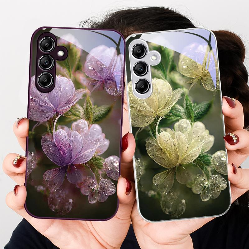 Pink Crystal Flower For Samsung A 20 30 22 23 24 25 26 31 32 33 34 35 42 50 51 52 53 54 55 56 70 71 72 73 5G glass phone case