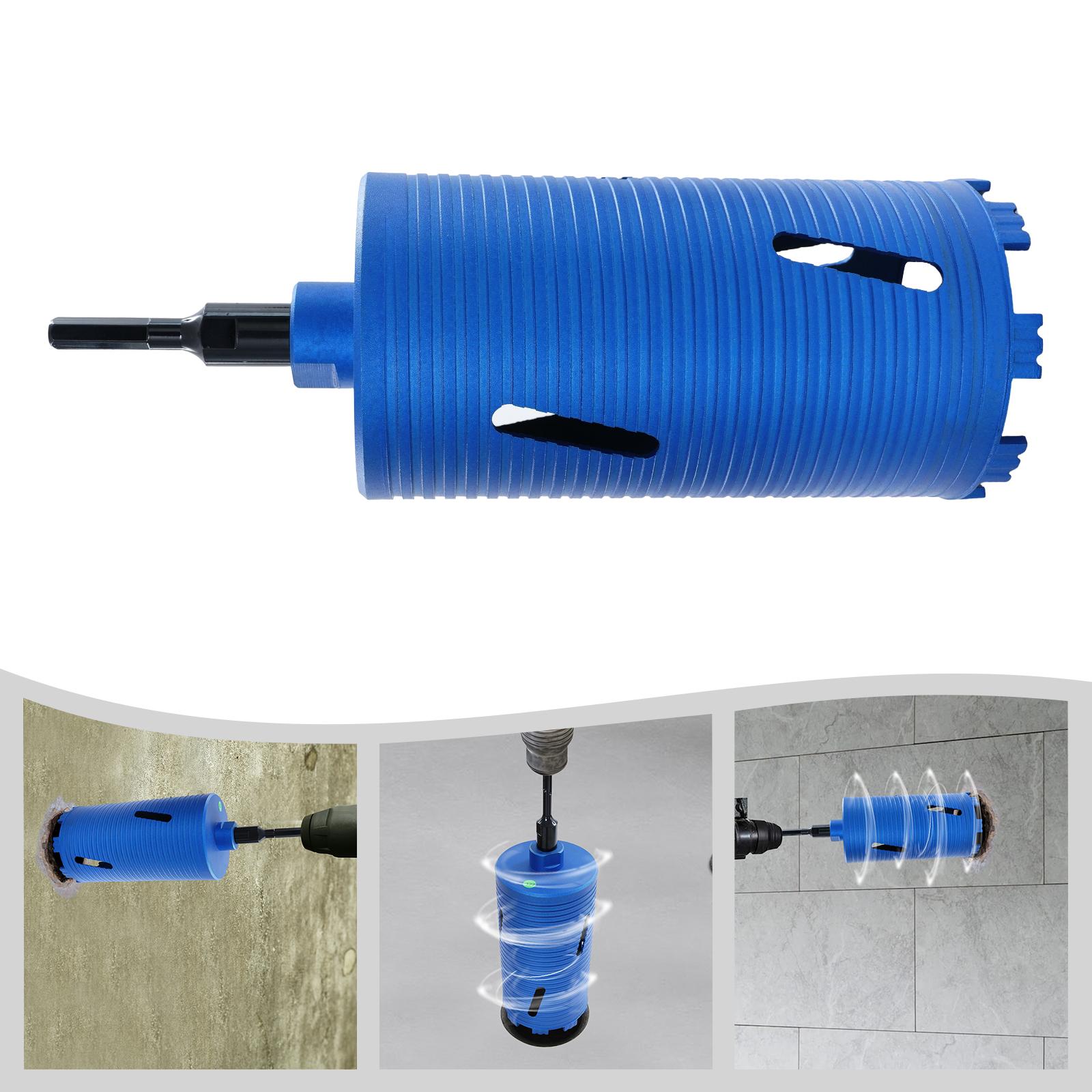 

5/8 Steel Thread Drill Bit,Blue Black Drill Bit with 3 Adapters Outer Diameter 10.85cm/12.75cm/11.45cm for Wall Openings
