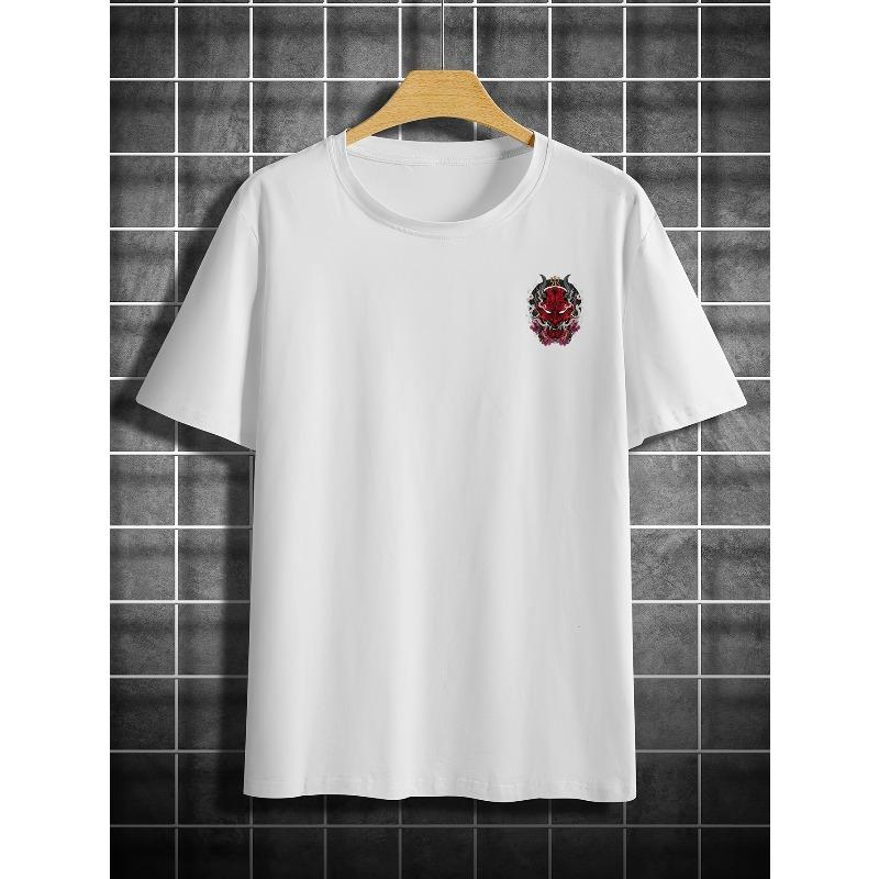 Men's Casual Graphic Print Short Sleeve T-Shirt,Regular Fit Summer Streetwear Top, Street Style Shirt, Stylized Face Design, Striking Contrast Design