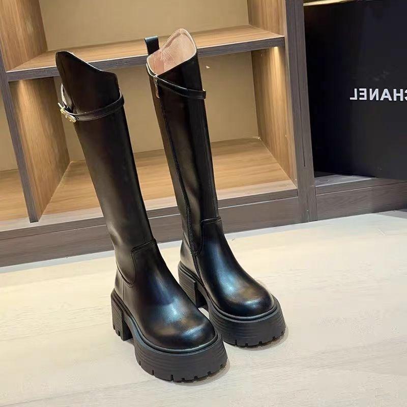 But knee boots elastic thin boots tall knight boots thick sole height increase small spice girl boots women 2025