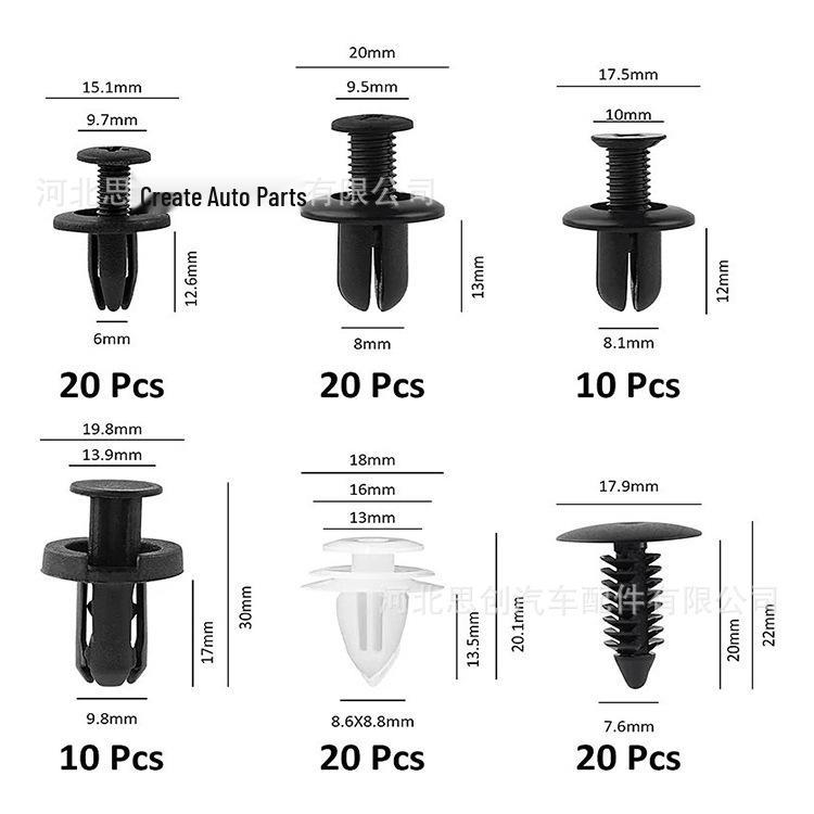 100-Piece Universal Nylon Auto Clips Set: 6 Types for Bumper Retainers