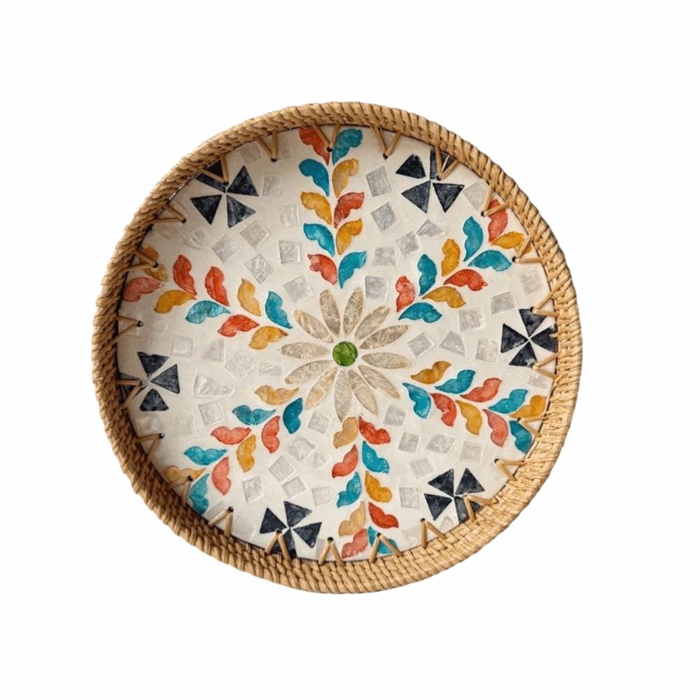 Handmade Woven Tray Round Decorative Tray Storage Tray Rattan Serving Tray  Living Room