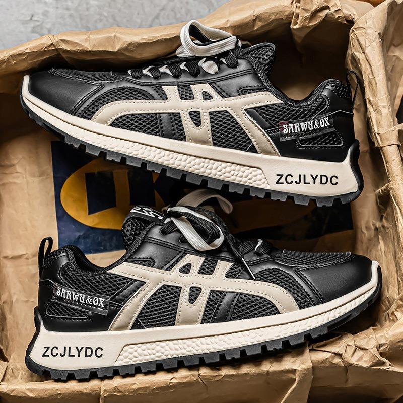 

New summer men s shoes breathable mesh trend color matching thick-soled heightening shoes low-top versatile casual shoes 44 чёрный