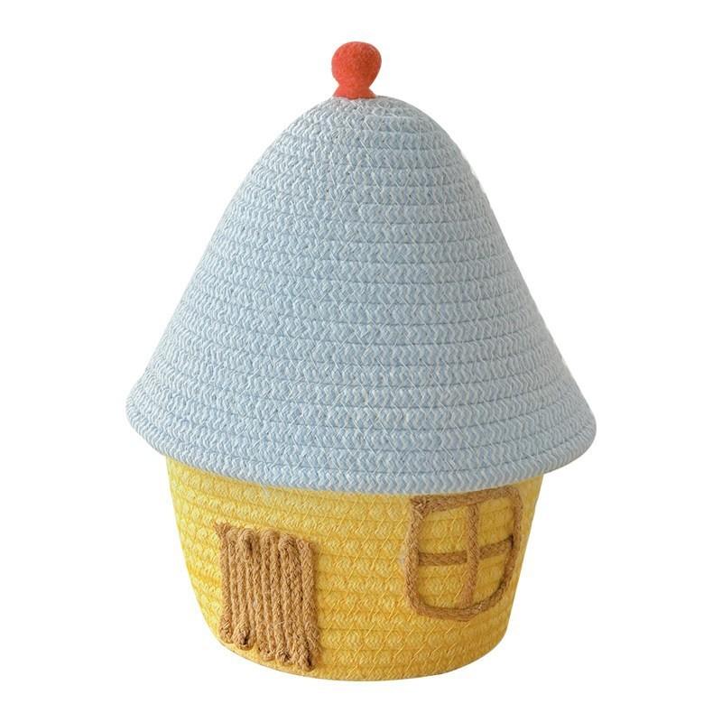 Cute Little House Woven Storage Bin With Cover For Home Bedroom And Kids Room