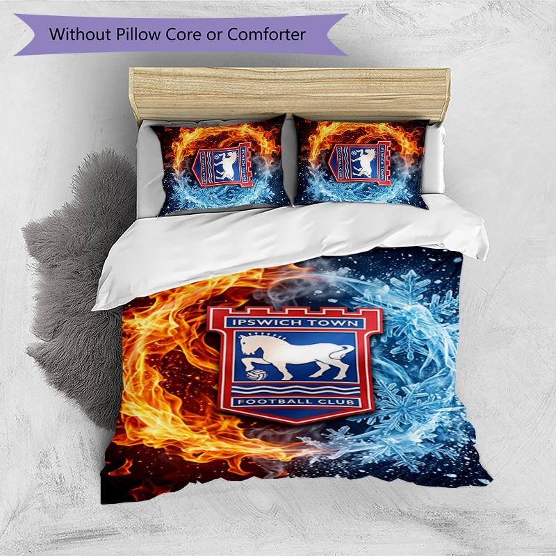 Ipswich Town Football Printed 3 Pieces Bedding Set, Comfortable Skin Friendly Bedroom Duvet Cover Set