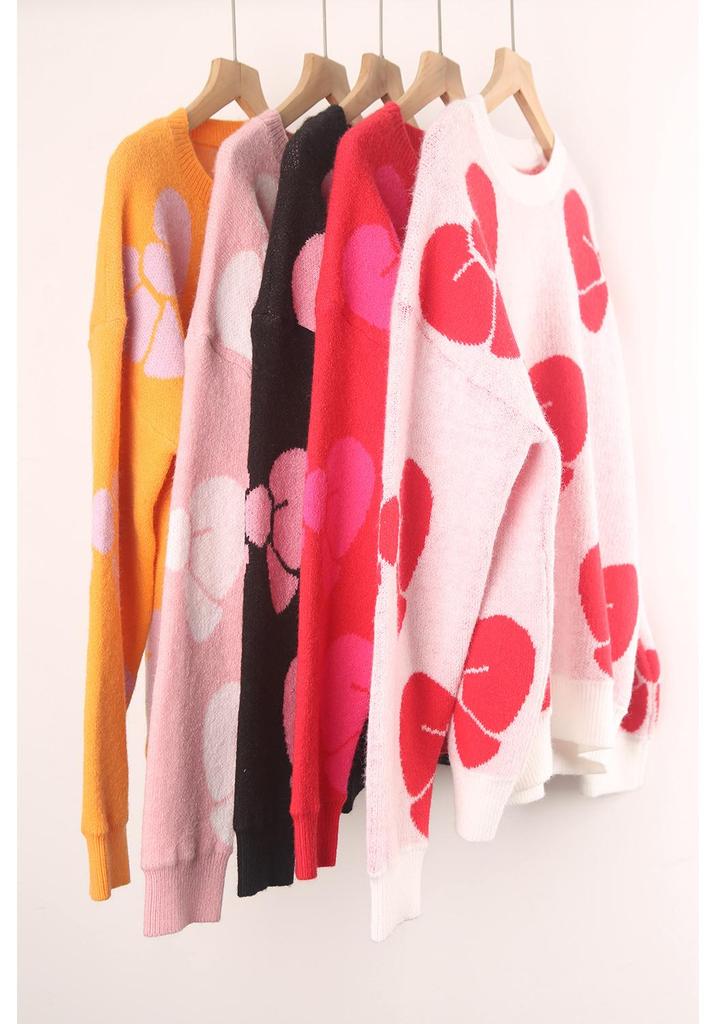 2026 Spring Women's Plus Size Bowknot Loose Sweater Pullover Knitwear