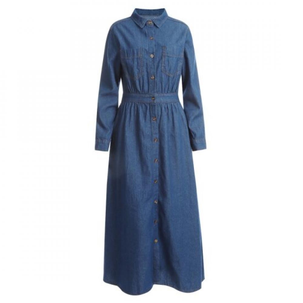 Shop Women Collar Denim Shirt St Long Flare DreSs Ss Wdr 7848
