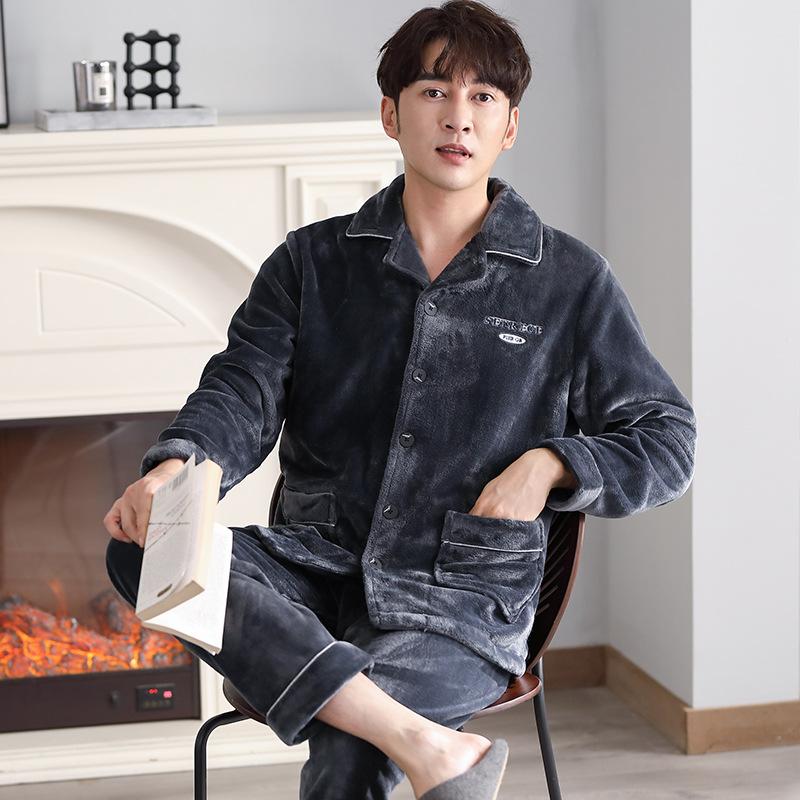 

Пара фланелевых пижам Женская зимняя флисовая утолщенная коралловая флисовая осенне-зимняя мужская домашняя одежда 3XL