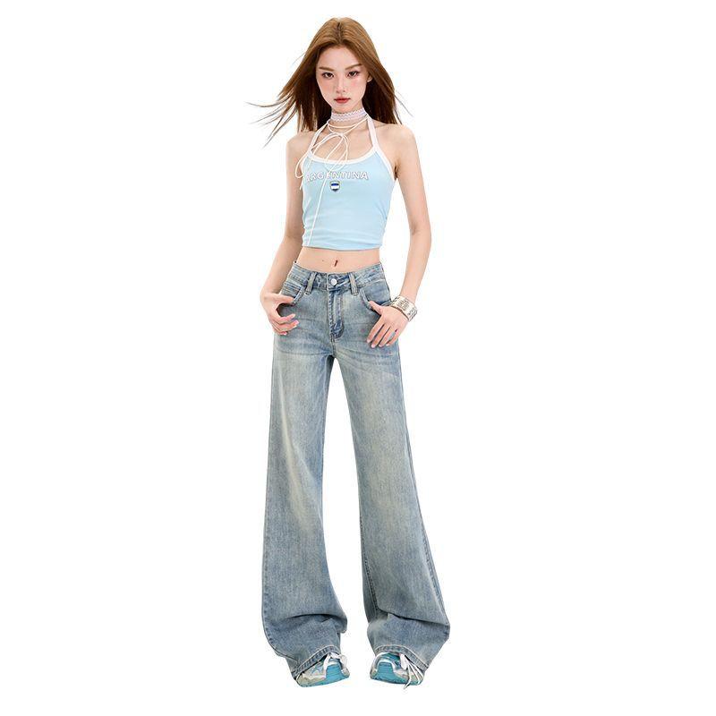 Spring Summer Light Blue Low Waist Micro Flare Denim Pants For Women Casual Pants Oversize Denim Trousers