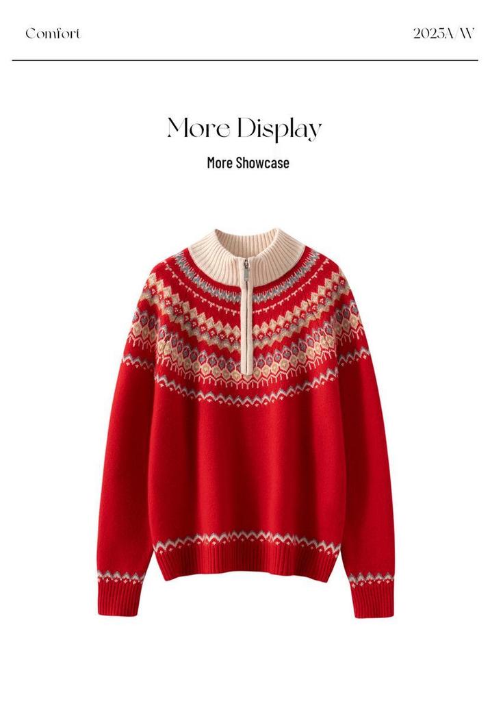 Fair Isle Cashmere Sweater: Autumn/Winter Retro Knit, Thick & Loose Fit