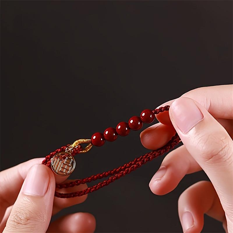 Handwoven Rope Imitation Cinnabar FU Pendant Bracelet for Women Lucky Red Chinese Knot Handmade Braided Bracelet Jewelry Gift