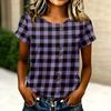 Women’s Casual Crew Neck Plaid Print T Shirt Short Sleeve Button Front Relaxed Fit Top for Daily Wear Office Travel