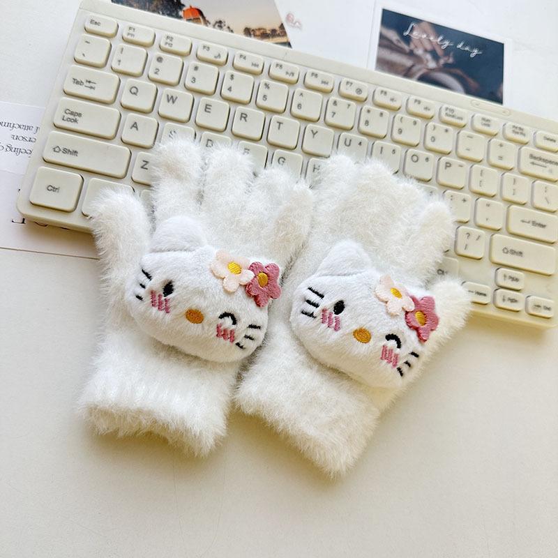 Мультяшные Милые Детские Перчатки Плюшевые Пятипалые Вязаные Перчатки Плюс Бархатные Утолщенные Теплые Детские Перчатки one size