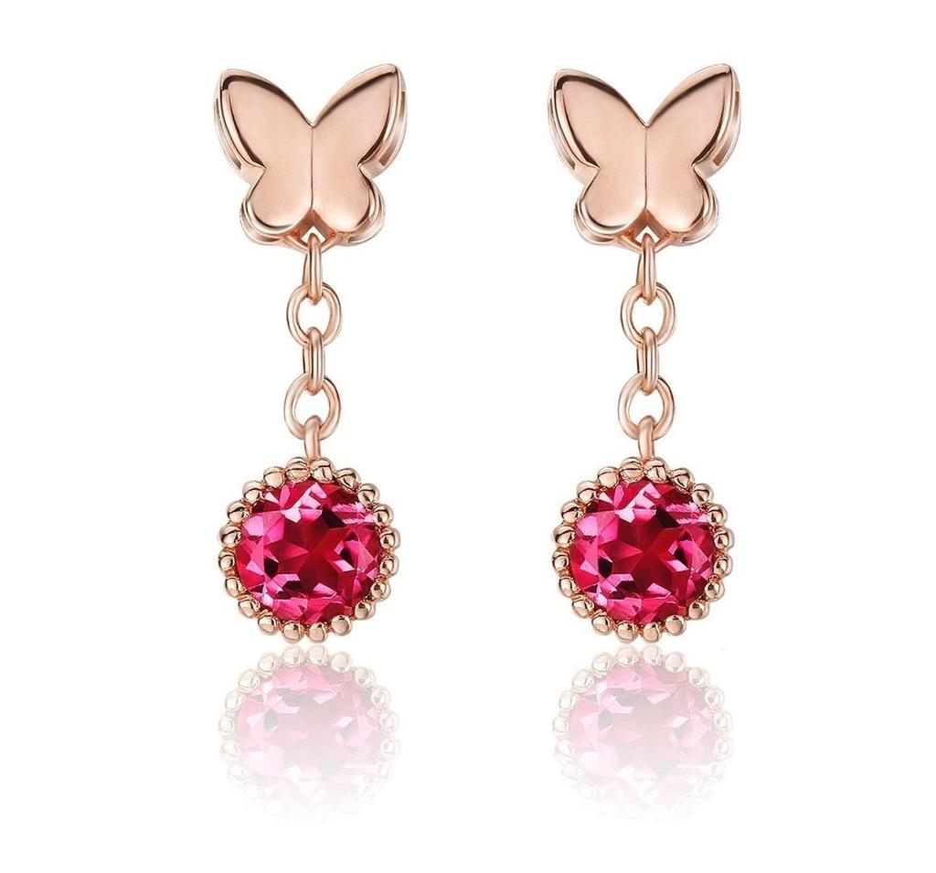 EverFlawless Butterfly Earrings with Natural Ruby and Power 18K Gold 18K Gold and S925 Sterling Gift Wrapping Perfect for Includes a Certificate of