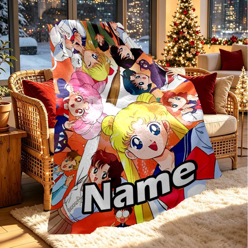 Custom Name Personalized Sailor Moon Print Blanket, Home Decor, Bedroom, Sofa, Camping, Couch, Gifts for Birthday Christmas