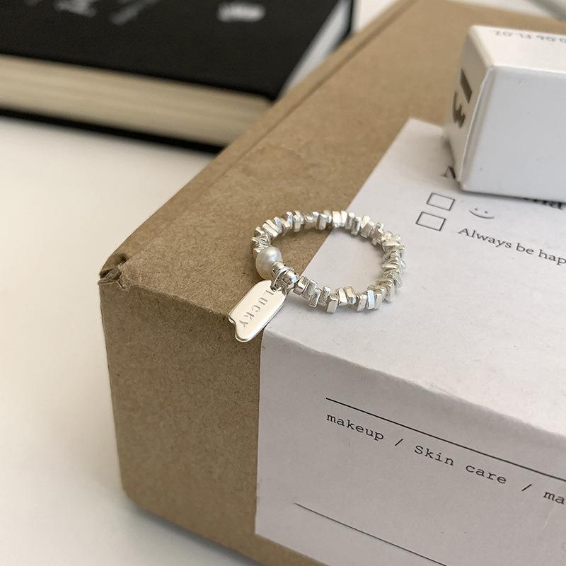 VENTFILLE 925 Sterling Silver Pearls Beading Double Layer Ring for Women Girl Gift Luck Simple Retro Jewelry Dropshipping
