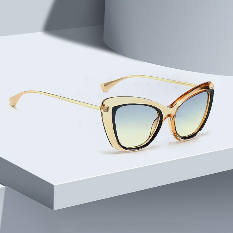 Sunglasses For Women Fashionable Cat Eye Shaped Golden Framed Glasses With High-End Design Showcasing Modern Style Sun Glasses