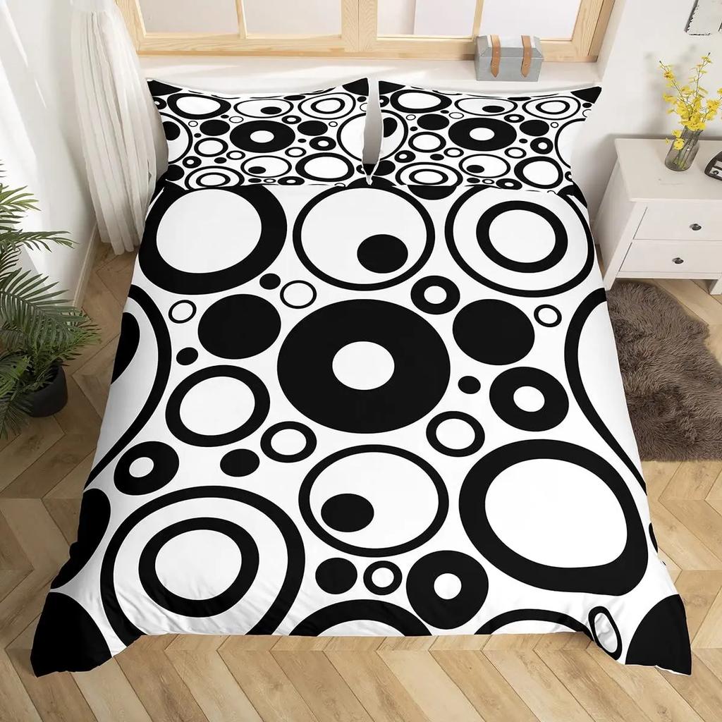 Geometric Squares Duvet Cover Set Red Beige Circle Bedding SetModern Simple Style Comforter CoverAbstract Art Quilt Cover King
