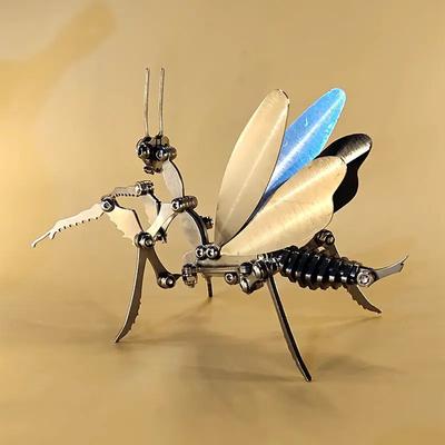 1PC Edelstahl Mantis Mechanisches Insekt DIY Zusammengebautes Modell Kit Handmontiertes Metallhandwerk Dekorationen Geschenke