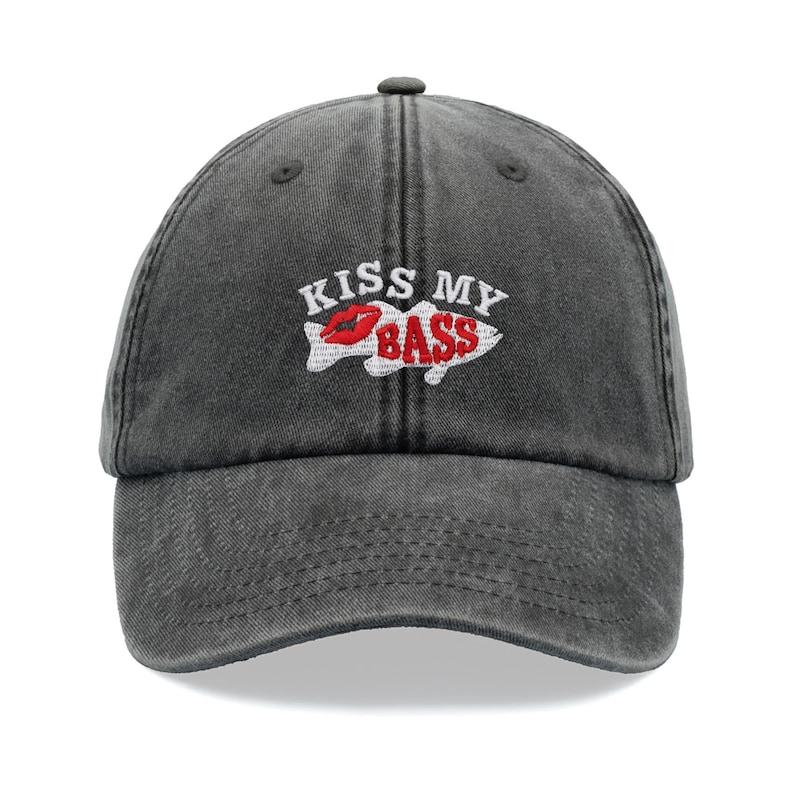 1pc "Kiss My Bass"leisure Unisex Baseball Cap,outdoor Windproof Vintage Washed Dad Skull Hat Suitable for Fishing,holiday,tralve