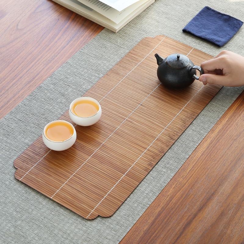Chinese Zen Style Bamboo Tea Banquet Linen Insulation Pad Set - Teacup Mat, Pen Wash & Kung Fu Tea Accessories for Dry Brewing