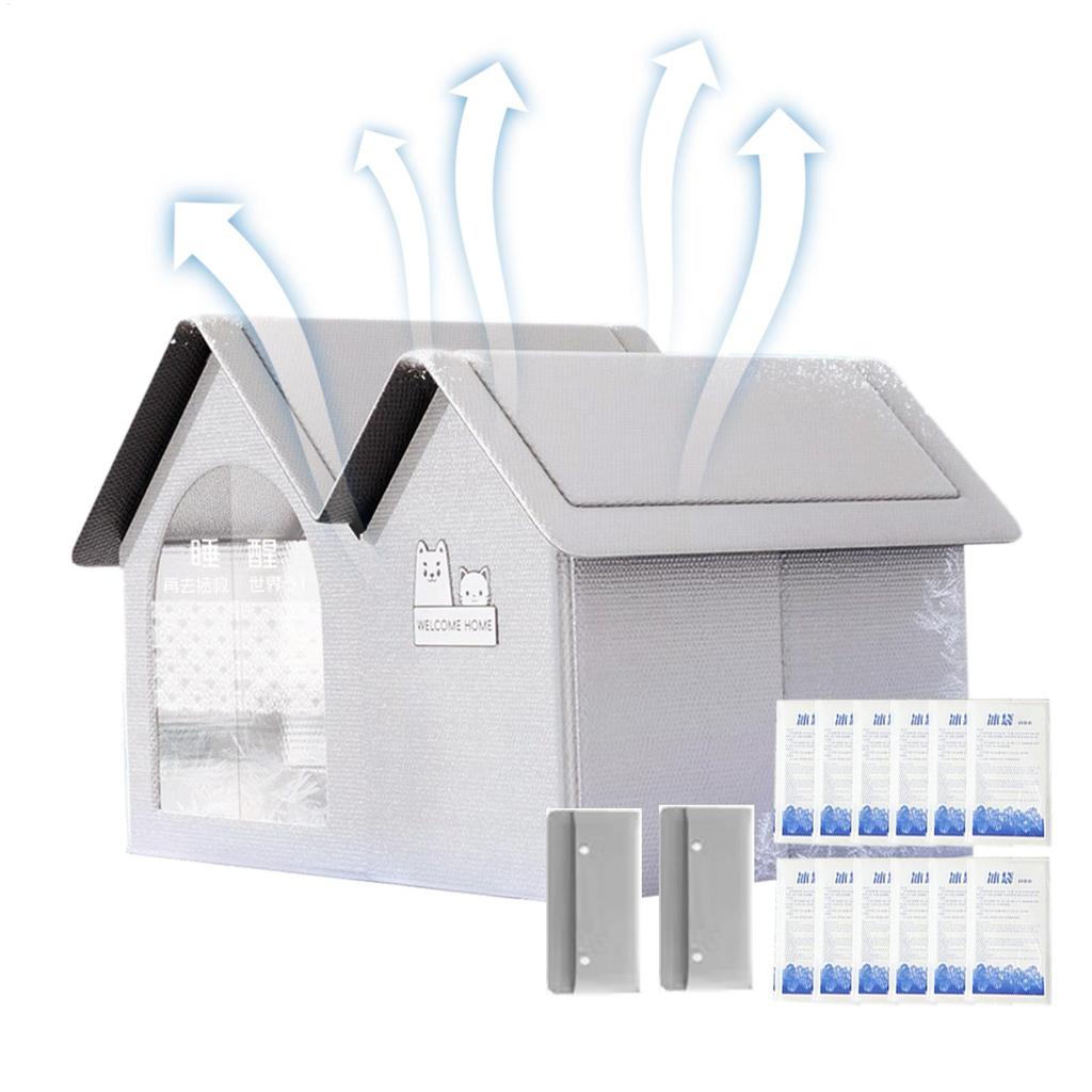 Cooling Outdoor Cat House Foldable Cat Cooler Kennel Resting For Sleeping With 10 Ice Packs Pet Supplies For Cats Sloped Roof