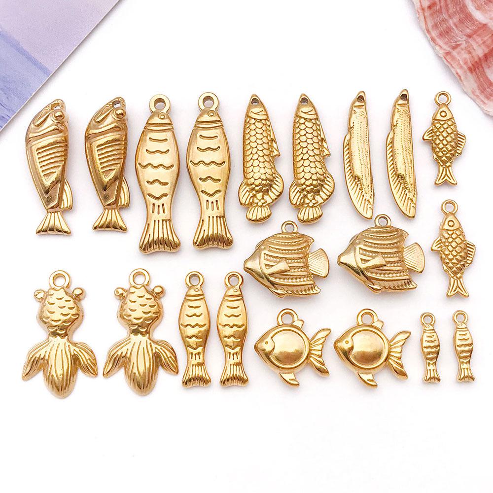 Stainless Steel Tropical Fish Goldfish Pendant Charm for DIY Jewelry.