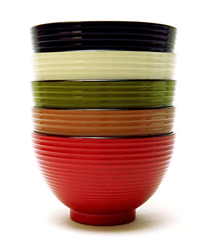 Masakazu Yamanaka Lackware Japanisches Muster Spülmaschinenfest Suppenschüssel, 370ml, Set mit 5 Farben: Schwarz, Elfenbein, Braun, Grün und Zinnoberrot, Produkt N