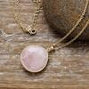 High Quality Simple Natural Stone Crystal Fashion French Light Luxury Water Drop Pendant Copper Plated Real Gold Necklace Jewelry
