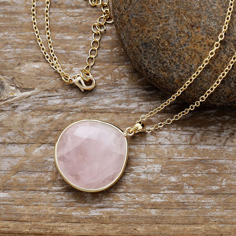 High Quality Simple Natural Stone Crystal Fashion French Light Luxury Water Drop Pendant Copper Plated Real Gold Necklace Jewelry