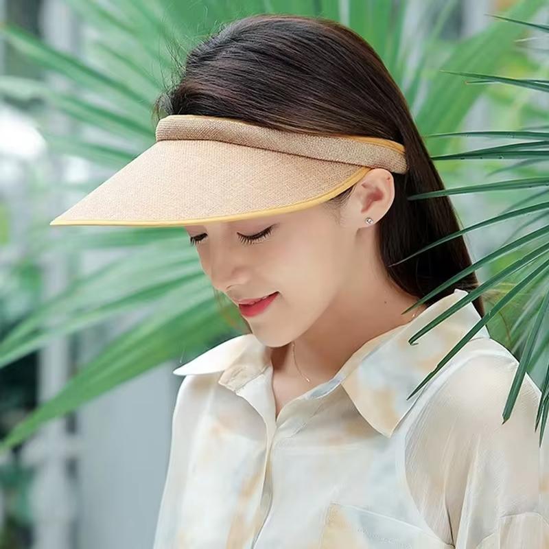 Cappello da sole estivo da donna con visiera vuota, semplice, tinta unita, a tesa larga, regolabile, da viaggio, da spiaggia