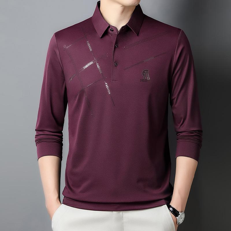 

Men S Polo Shirt Long-Sleeved Spot High-End Laser Print Trendy Men S T-Shirt M красный