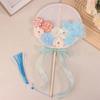 1Pcs Durable Long Handle Chinese Round Fans Fabric Flower Butterfly Vintage Fan Retro Style Fan Home Decoration Ornament