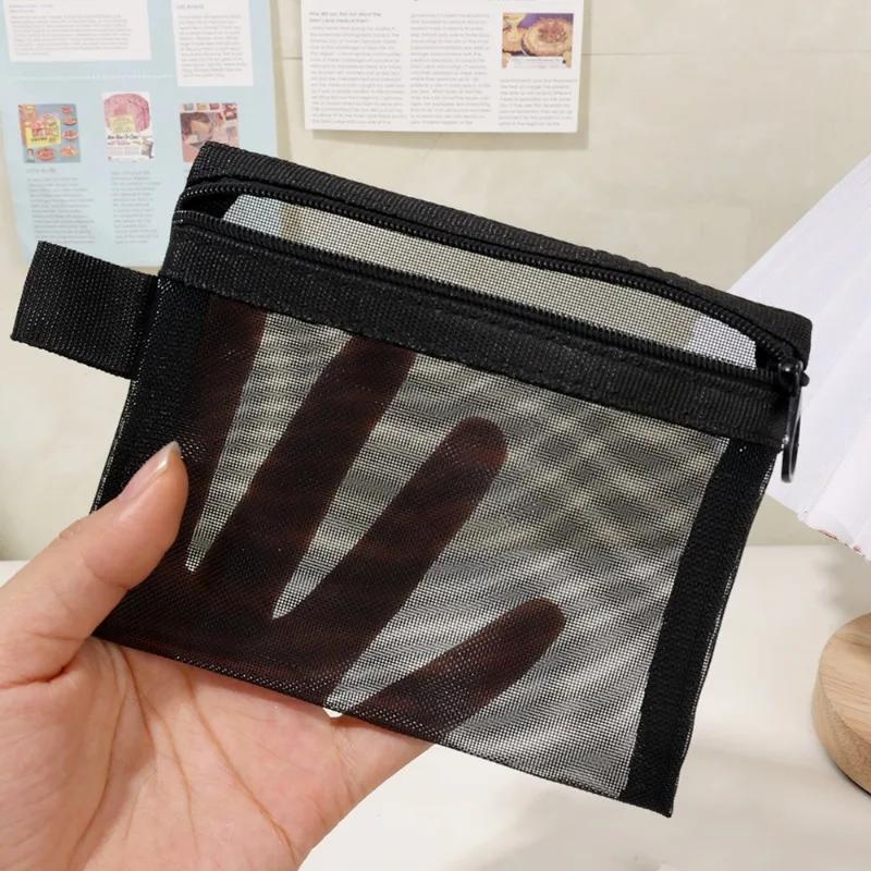 1/24Pcs Black Mesh Cosmetic Bag Toiletry Makeup Bag Large Case Organizer Cosmetic Cases Toiletries Storage Handbag Pouch 3 Sizes