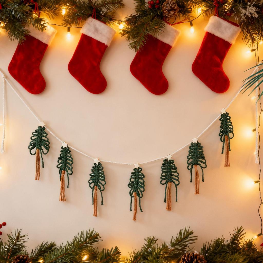 Boho Christmas Decor Macrame Christmas Decor Cotton Rope Handmade Wreath Tapestry For Living Room Doorway Bedroom Entryway Porch