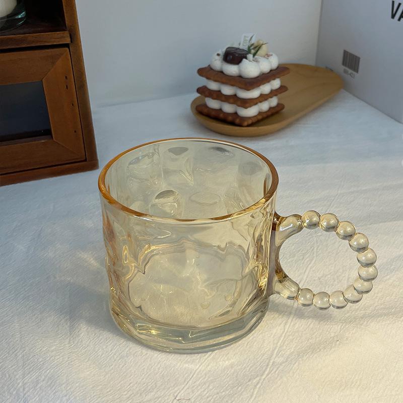 Inel mic cu bule, cu mâner, ceașcă de sticlă, ceașcă de cafea de uz casnic în stil european, ceașcă de apă de chihlimbar, colorată, transparentă, pentru cadou prieten